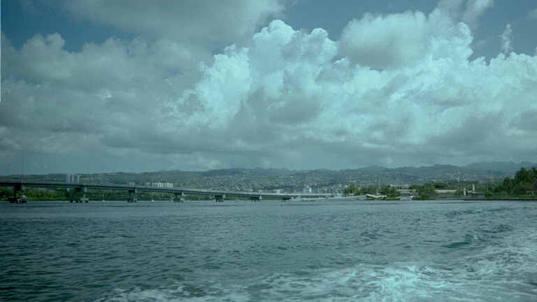 View of Pearl Harbor, the Bowfin visible