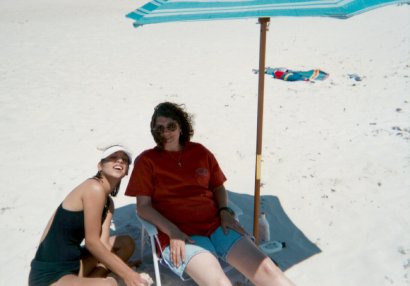 Mrs. Willars and Linda squint at the camera from beneath the 'Cabana'  (Photo Courtesy of Bryon Farris)